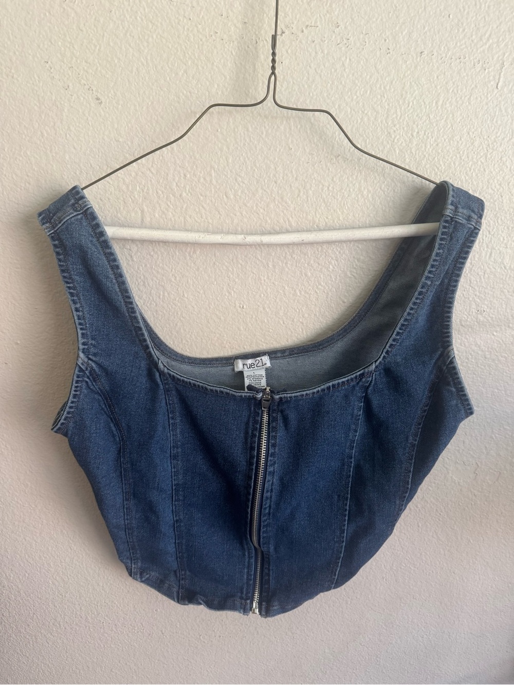 rue21 Blue Denim Zip-Front Cropped Tank